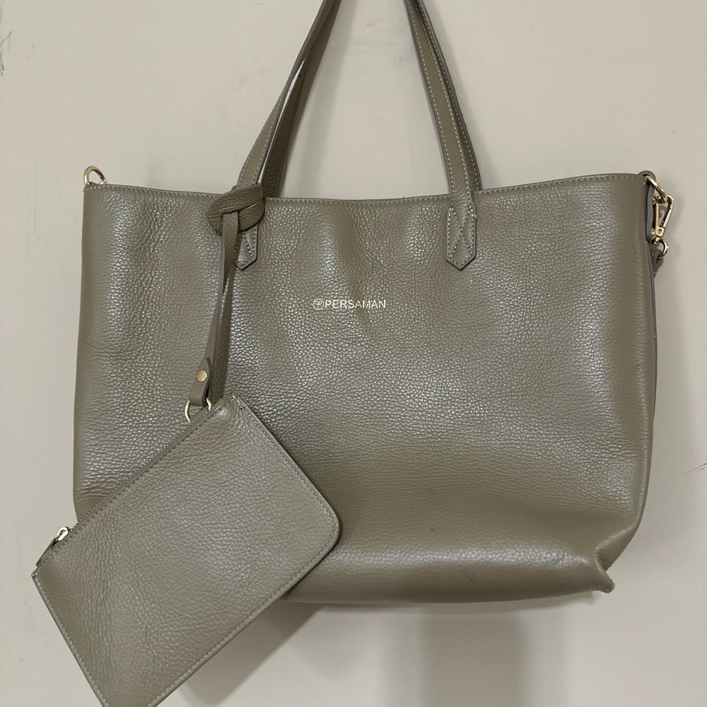 Persaman New York Olive Green Khaki Tote with Pouch